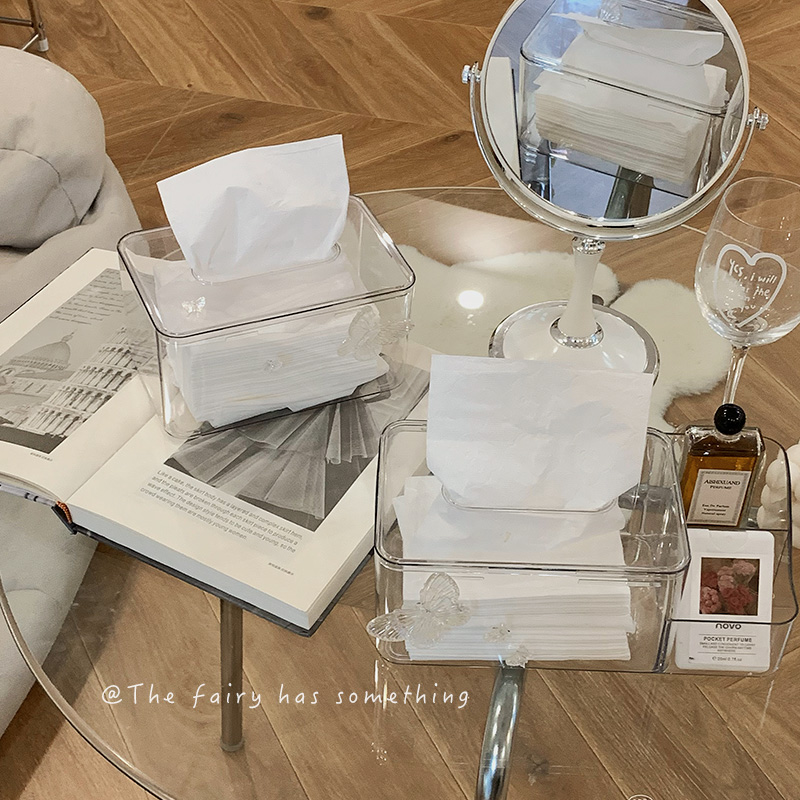 ins风透明纸巾盒客厅卧室茶几抽纸盒家用创意餐巾纸收纳盒多功能