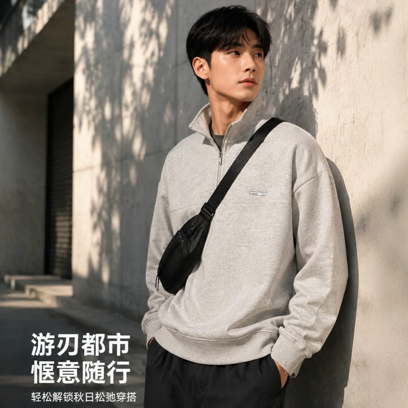 Men's High-End Fleece Knit Sweater 2026 Fleece-Lined Half-Zip Loose Sweatshirt Long-Sleeve Pullover Jacket Men's High-End Fleece Knit Sweater 2026 Fleece-Lined Half-Zip Loose Sweatshirt Long-Sleeve Pullover Jacket