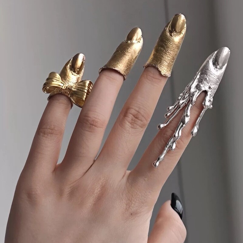 Cross-Border Supply of Nail Rings for Women, Bowknot Lava Water Drop Nail Sets, Personalized Niche Design Jewelry Wholesale