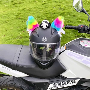 Cute Plush Colorful Cat Ear Helmet Decoration Motorcycle Electric Car Helmet Universal Detachable