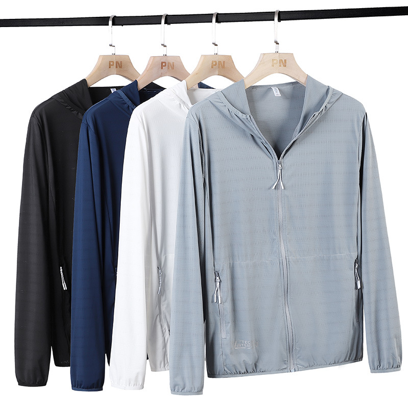 Solid Color Hooded Men's Sun Protection Suit Summer Outdoor Fishing Casual Ice Silk Sun Protection Suit Couple's Skin Jacket Men's Coat