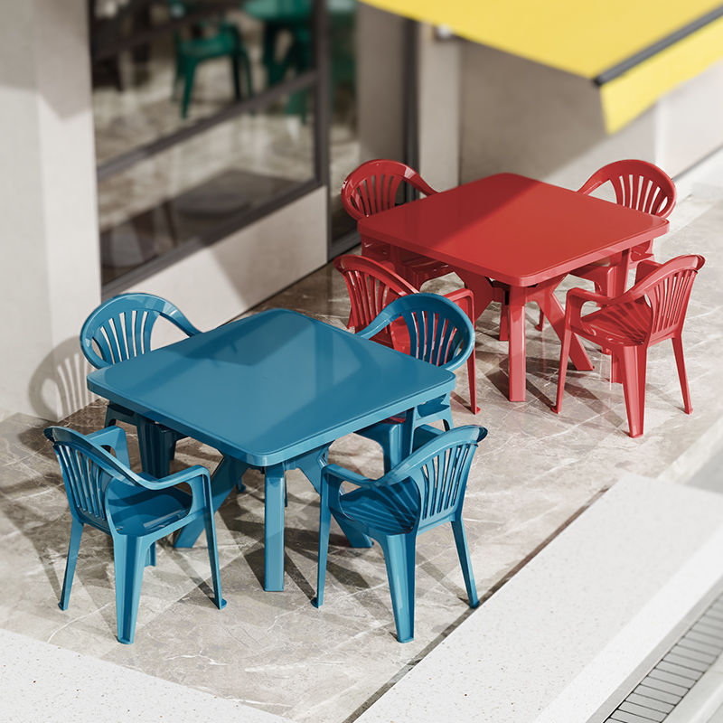 New European-style Thickened Beach Table and Chair suit Restaurant Food Stall Barbecue Stall Dining Table and Chair Combination Leisure Round Table