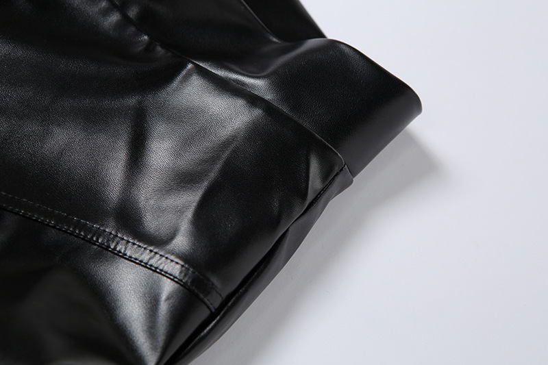 High Waist Pleated Slim Beam Feet Pu Leather Trousers NSYOM111866