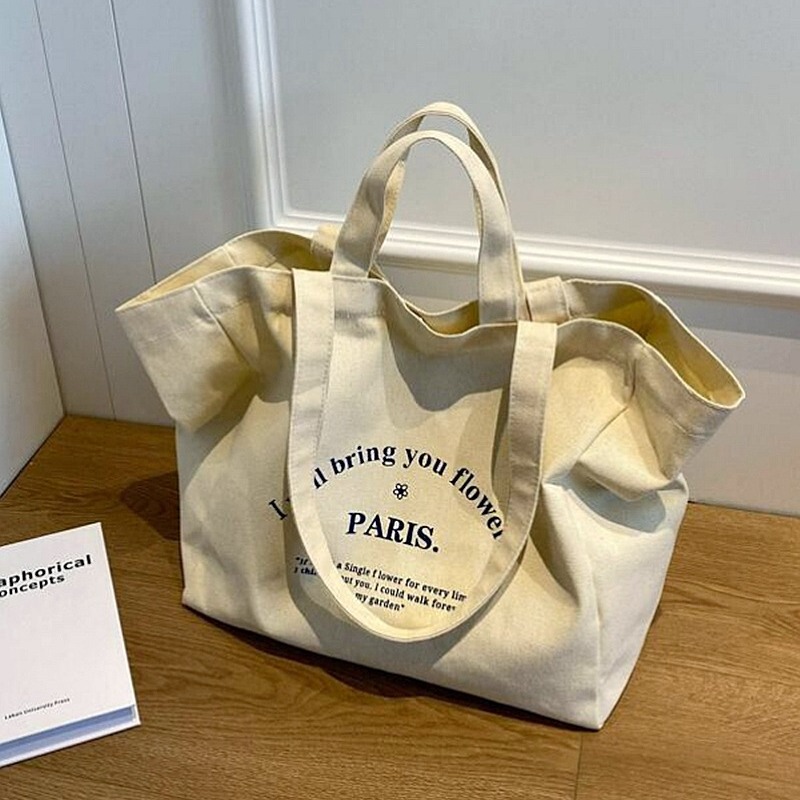 Bag women's logo text Fashion Korean style canvas tote bag simple student shoulder bag women's shopping bag Bag women's logo text Fashion Korean style canvas tote bag simple student shoulder bag women's shopping bag