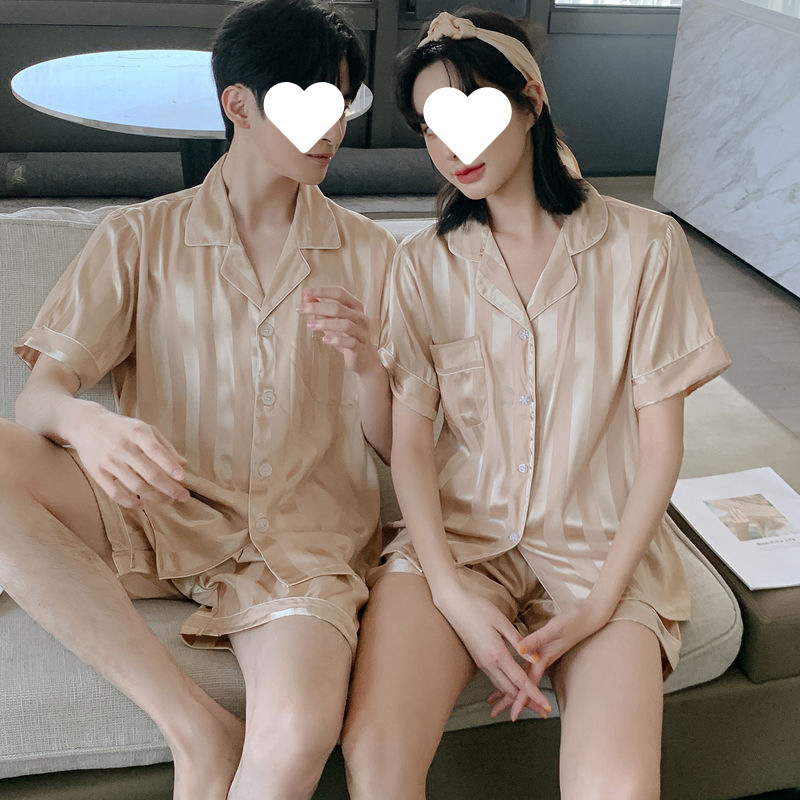 봄, 가을, 여름 여성용 인터넷 연예인 인기 흰색 커플 잠옷 남성용 얇은 실크 양복 홈웨어