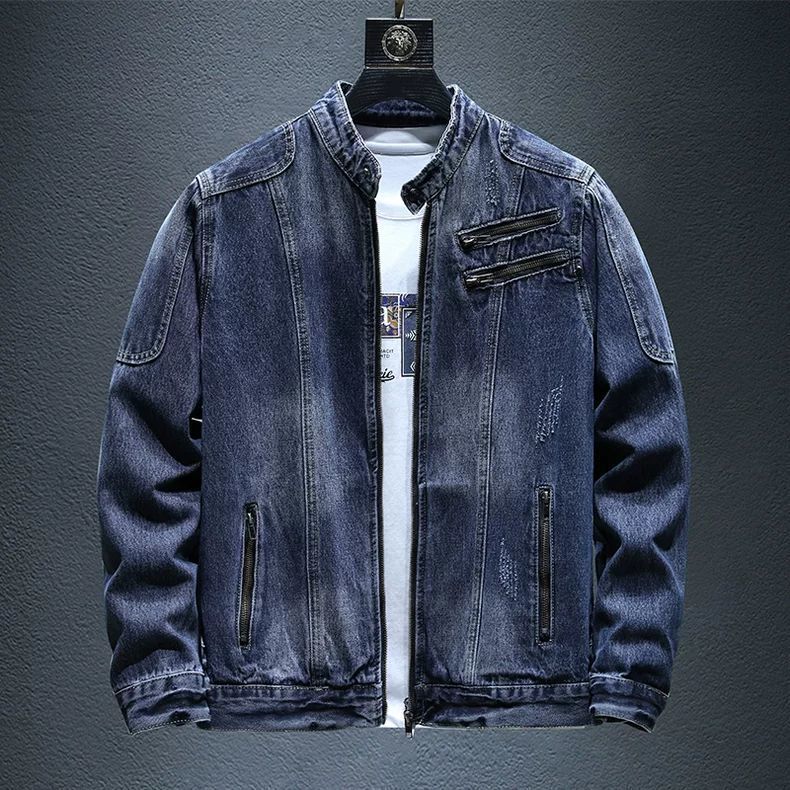 High-End Retro Workwear Denim Jacket for Men, Trendy Oversized Slim-Fit Versatile Vintage Stand-Collar Clothing High-End Retro Workwear Denim Jacket for Men, Trendy Oversized Slim-Fit Versatile Vintage Stand-Collar Clothing