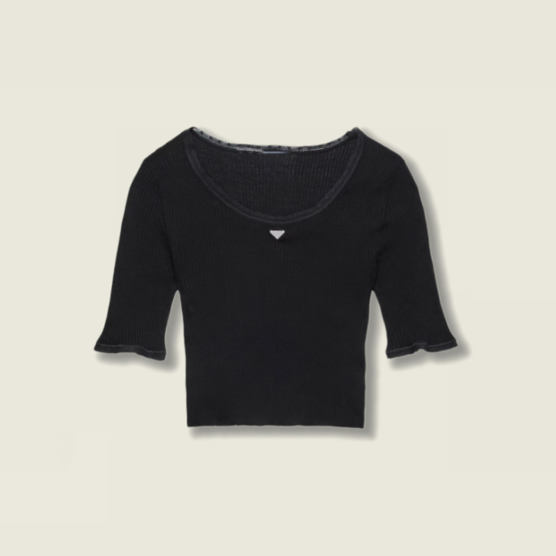 Nanyou High-End 26 Summer Micro-Label Black U-Neck Slim Fit Simple Cotton Short Knitted Sweater Top for Women Nanyou High-End 26 Summer Micro-Label Black U-Neck Slim Fit Simple Cotton Short Knitted Sweater Top for Women