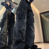 Ретро джинсы, дизайнерские штаны, 2023, в американском стиле, оверсайз, свободный прямой крой