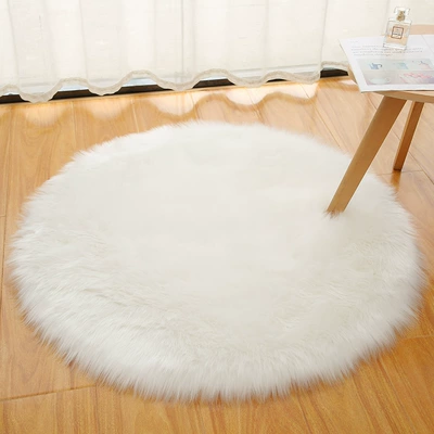 White Plush Round Carpet Living Room Floor Mat Bedroom Bedside Dresser Carpet Computer Chair Imitation Wool Blanket (Car Carpet) - white-diameter-30cm