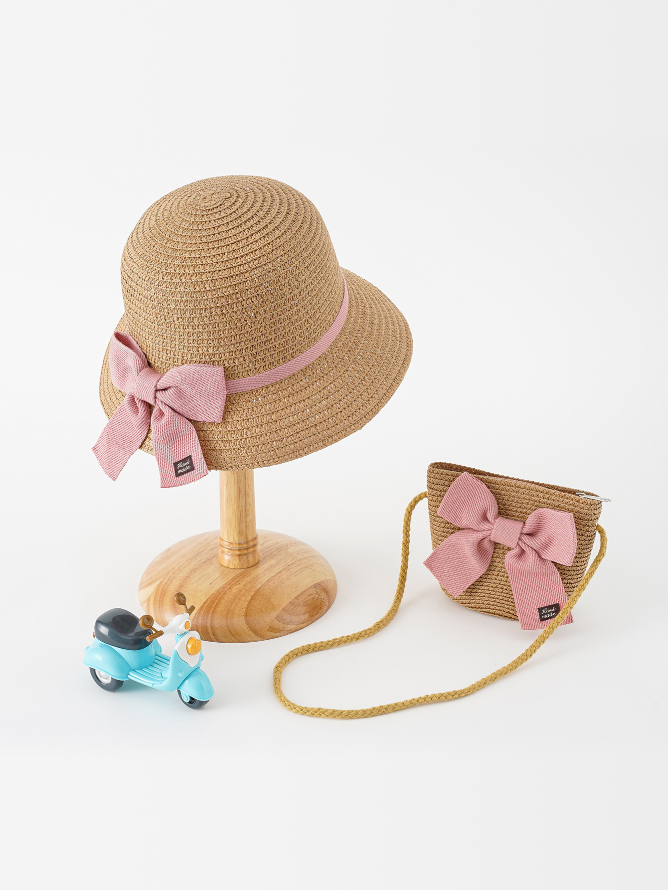 2023 Nueva princesa de encaje para niños verano niñas sombrero de playa a prueba de sol playa traje de protección solar bolsa sombrero de paja