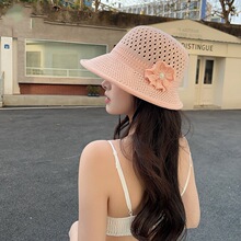2025春夏季新款花朵遮阳帽中老年休闲女士户外大沿针织渔夫帽盆帽
