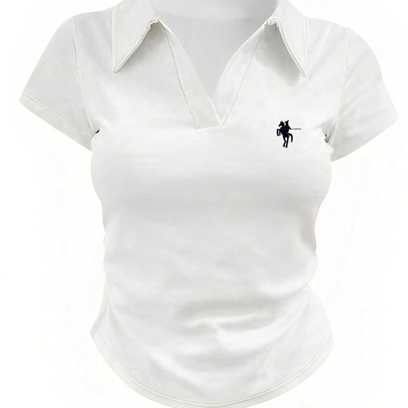 Slim Fit Women's Polo Shirt Collared Solid Colour Equestrian Top_voghion.com