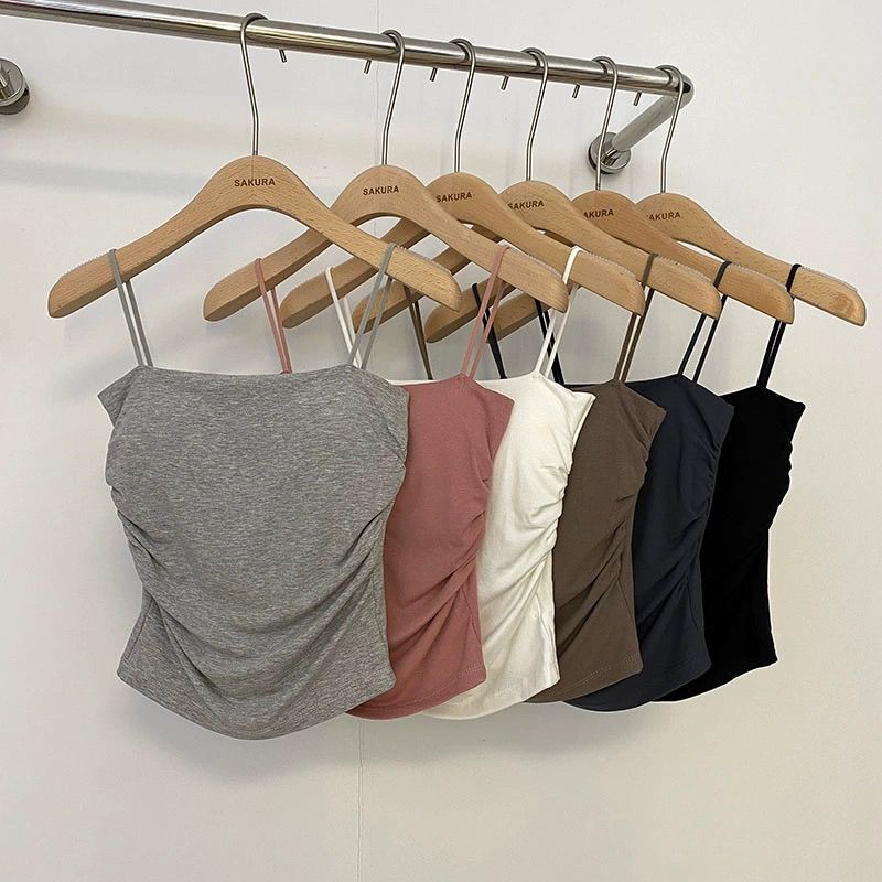Hot Girl's Pure Lust Pleated Camisole Women's Summer Spaghetti Straps with Sweet and Spicy Style Sleeveless Tops for Outer Wear to Look Slim Hot Girl's Pure Lust Pleated Camisole Women's Summer Spaghetti Straps with Sweet and Spicy Style Sleeveless Tops for Outer Wear to Look Slim