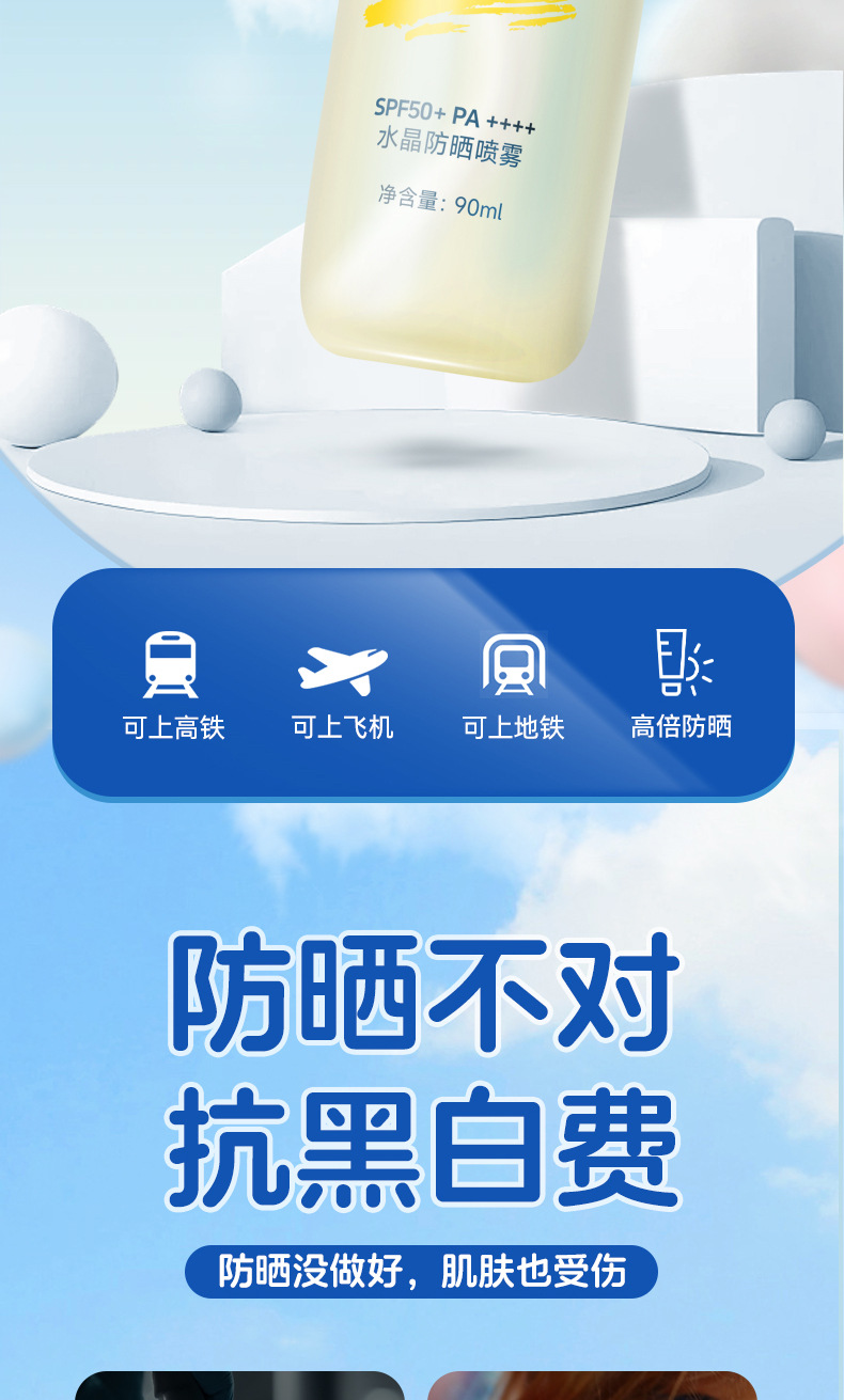 Sunscreen spray water for high-speed trains and planes, summer outdoor sunscreen water, military training UV protection, no greasy face details Picture