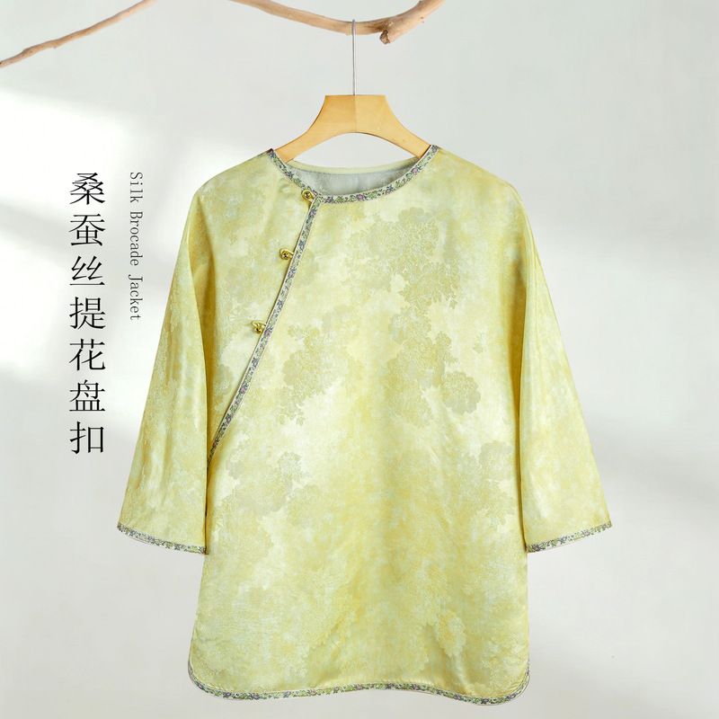 New Chinese-Style Silk Mulberry Silk Shirt with High-End Design Lace Short Sleeves for Women, Summer 2026, Youthful and Elegant Top