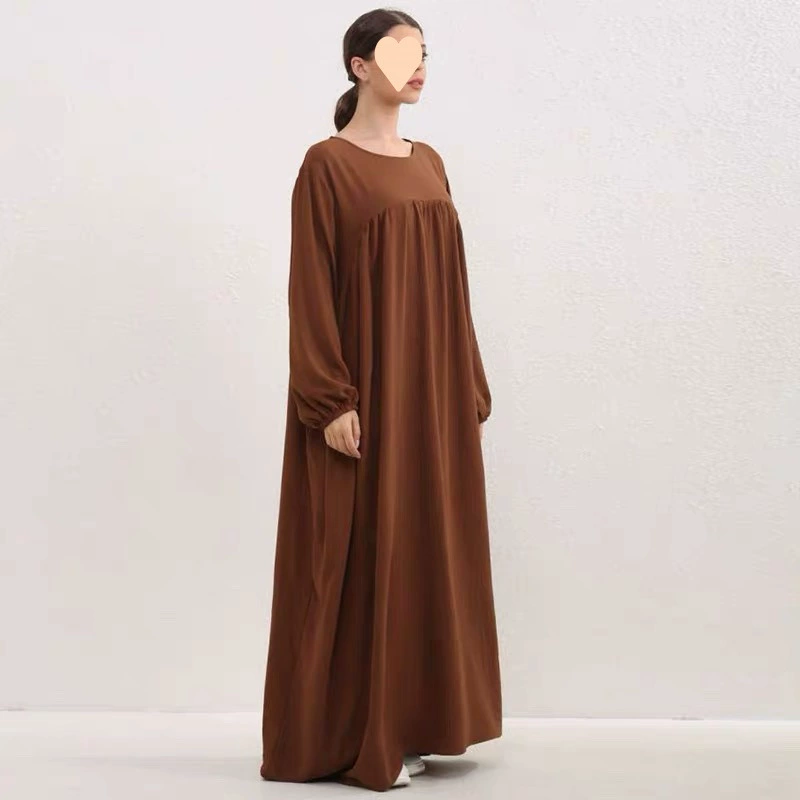 Большой новый сплошной цвет длинное платье, свободное тонкое платье с длинными рукавами, длинное темпераментное платье