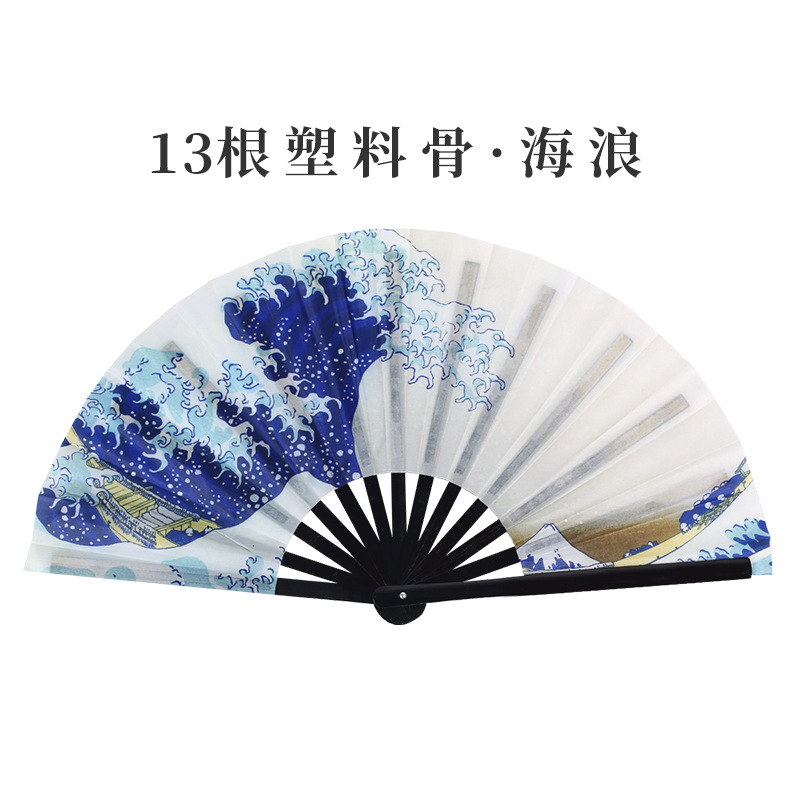 Inventario de 33 cm gran ventilador de plástico hueso ventilador publicitario patrón personalizado Amazon europeo 10 pulgadas ventilador kung fu