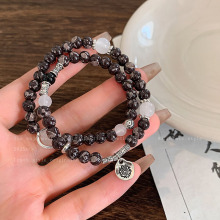 复古黑色名族风新中式个性百搭叠戴手链女高级感烈琉璃串珠吊坠潮