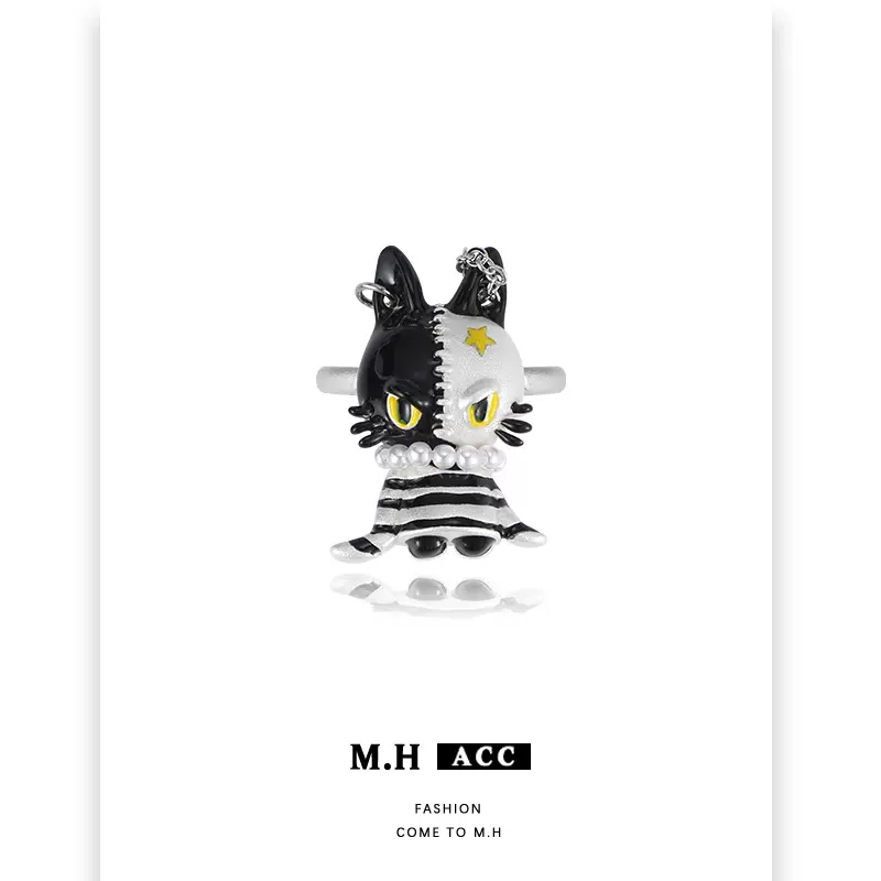 甜酷风机器猫戒指女轻奢高级感新款原创设计感开口食指戒百搭指环