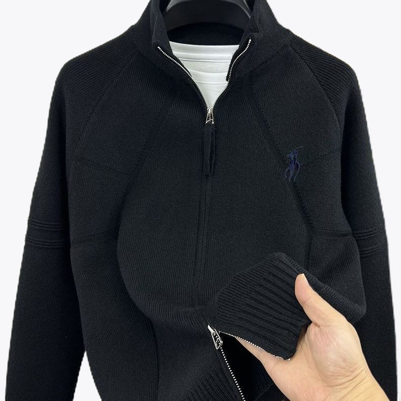 Explosiones transfronterizas de tamaño europeo de tamaño grande marca de equitación doble cremallera suéter cardigán hombre chaqueta camiseta de punto fábrica de negocios al por mayor