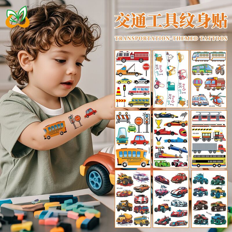 Cross-border New in stock Children's Tattoo Sticker Cartoon Toy Boy Cognitive Car Traffic Temporary Tattoo Sticker