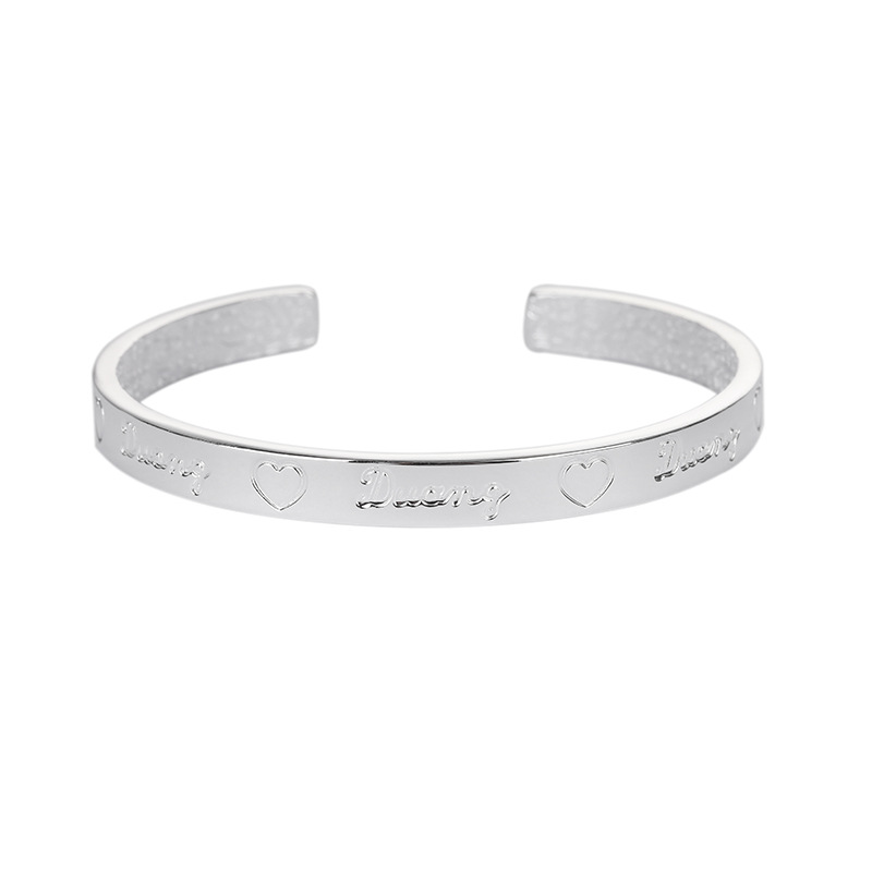 En forma de corazón letras inglesas plata pura sólida S990 plata abierta pulsera de plata Pulsera de moda simple pulsera de plata esterlina de las mujeres