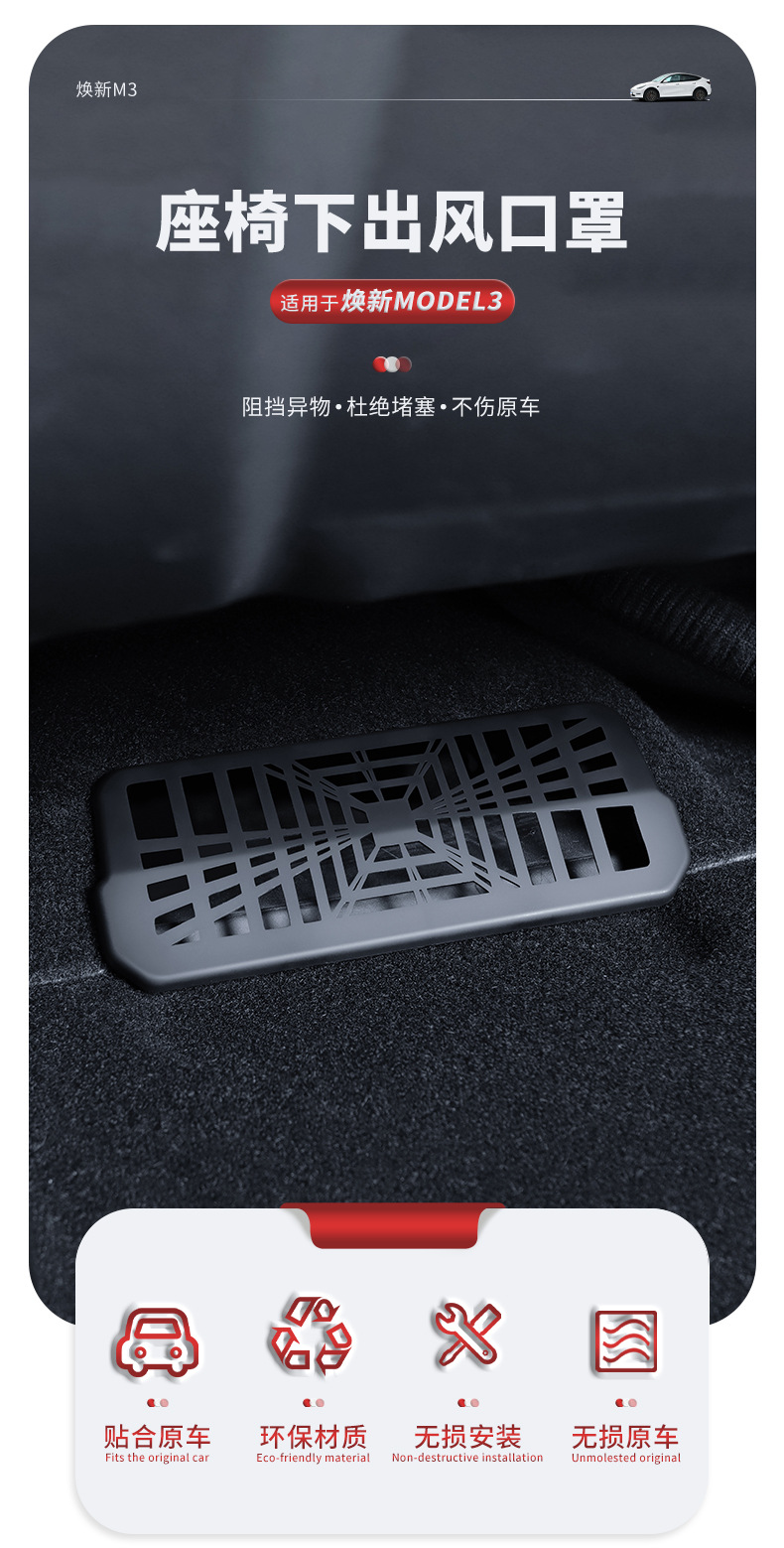 Suitable for Tesla Huanxin Model3/Y Seat Lower Outlet Mask Seat Lower Guard Interior Trim Modification Accessories