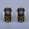 Sophisticated ruby earrings, two-color retro enamel, accessory