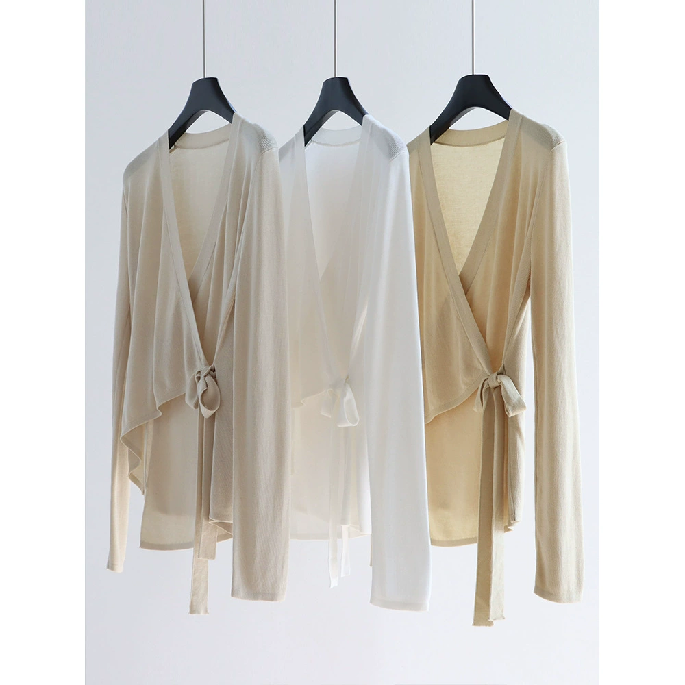 Трикотаж из лиоцелла с перекрестными бретелями и v-образным вырезом, свободный кардиган с длинными рукавами, французская модная женская шаль, тонкая весна и лето