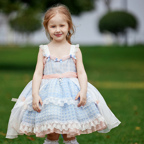 Summer 2024 New Children's High-Quality Princess Puff Dress for Girls, Lolita Style Backless Strap Dress