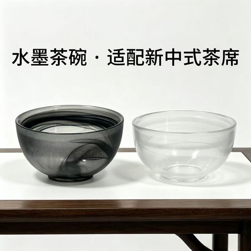 New Chinese-Style Ink Painting Style Bowl and Plate Set, Qixian Handmade Creative One-Bowl-One-Plate Glass Tableware, Chinese-Style Bowl and Plate Set