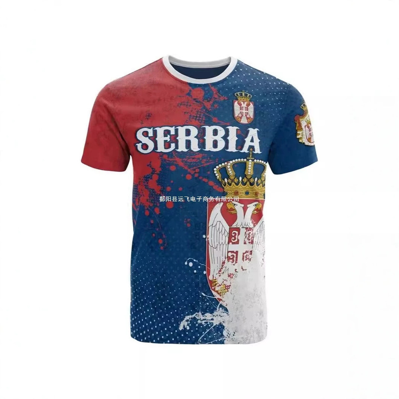 Serbian Pattern T-Shirt Fashion 3D Printed T-Shirt Men's Street Wear Sports Top Loose Fit Round Neck