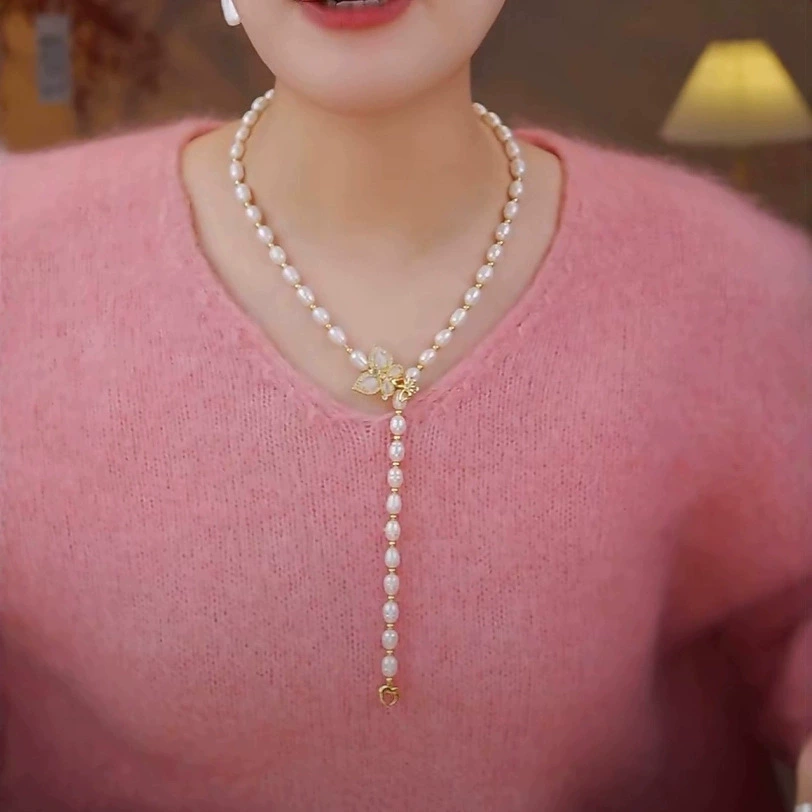 Новый жемчуг осенний и зимний свитер ожерелье длинная цепочка шерстяной одежды атмосферный высокий класс женский премиум-класс подлинная бабочка шейка цепи