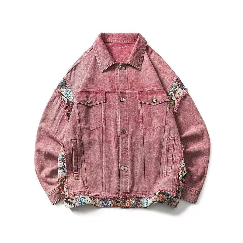 2024 Spring and Autumn American Retro Sweet Cool Pink Stitching Denim Jacket Girls Casual White Ancient Couple Jacket 2024 Spring and Autumn American Retro Sweet Cool Pink Stitching Denim Jacket Girls Casual White Ancient Couple Jacket