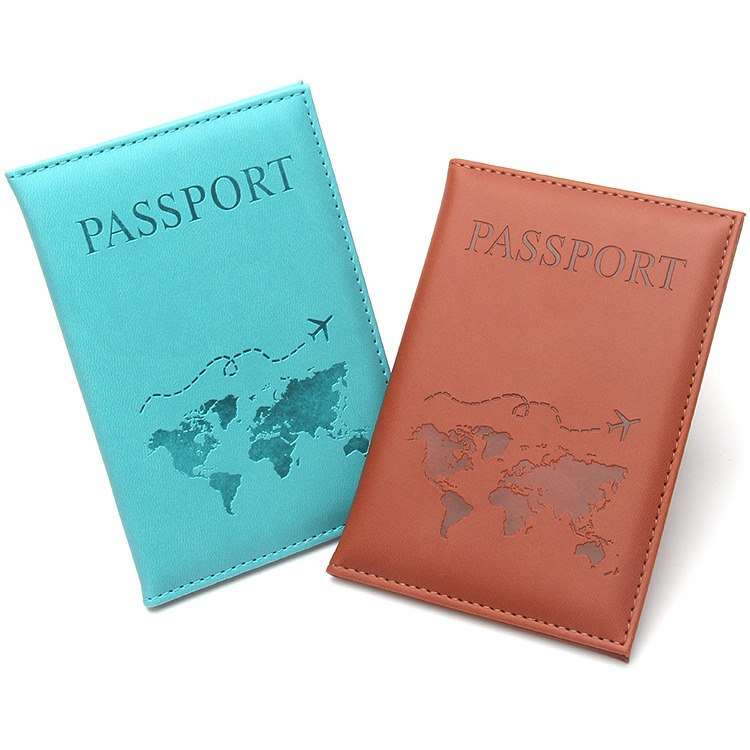 新款世界地圖護照夾英文簡易薄款皮革護照本外貿機票夾批發做LOGO