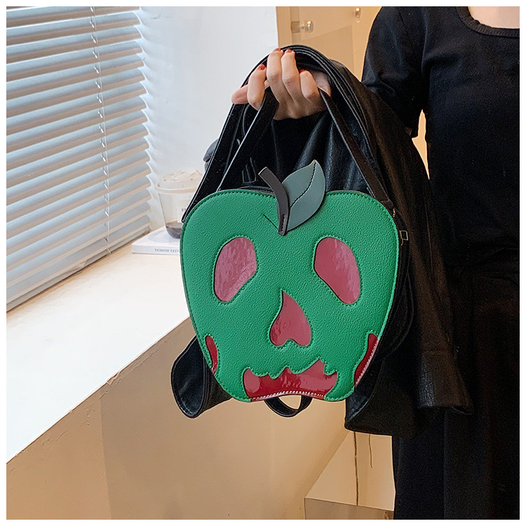 Borsa di Halloween transfrontaliera Borsa da donna con tracolla personalizzata con teschio e mela 2023 Nuova borsa a tracolla con colore a contrasto di commercio estero alla moda_voghion.com