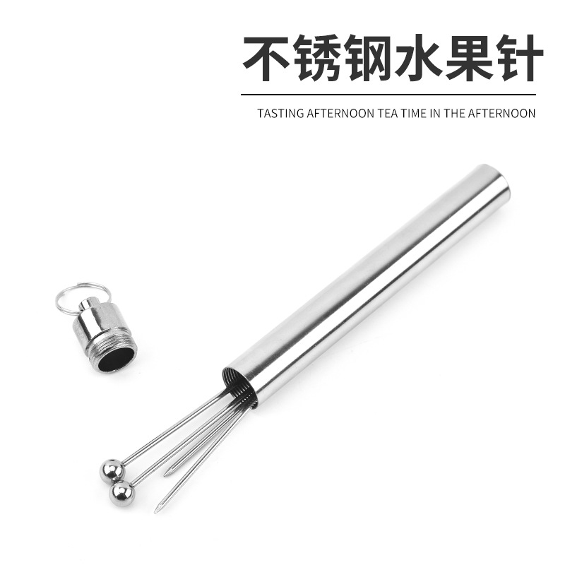Fábrica al por mayor de acero inoxidable aguja de fruta tenedor de fruta aguja de cóctel firma de pastel firma de bocadillos barra cocina casera