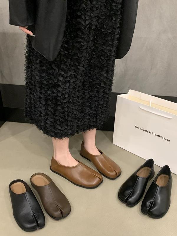 デザイン感小衆豚蹄分指靴ソフト底単靴女子靴半引き秋冬の平底楽福靴豆靴|undefined