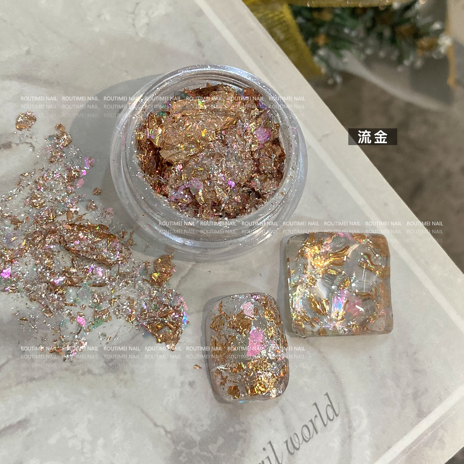Nueva manicura sueño hielo cristal resalte Opal brocado en polvo delicado súper brillante parche de uñas japonés decorativo papel lámina oro
