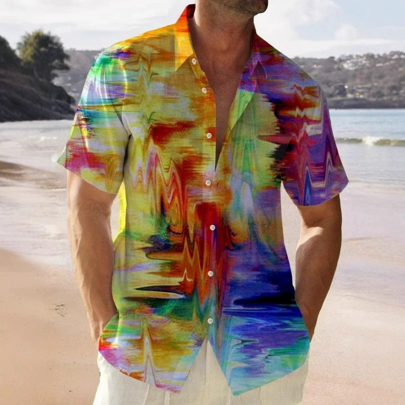 Европейская и американская трансграничная новая мужская рубашка с коротким рукавом с принтом 3D рубашка с коротким рукавом рубашка с Гавайским принтом