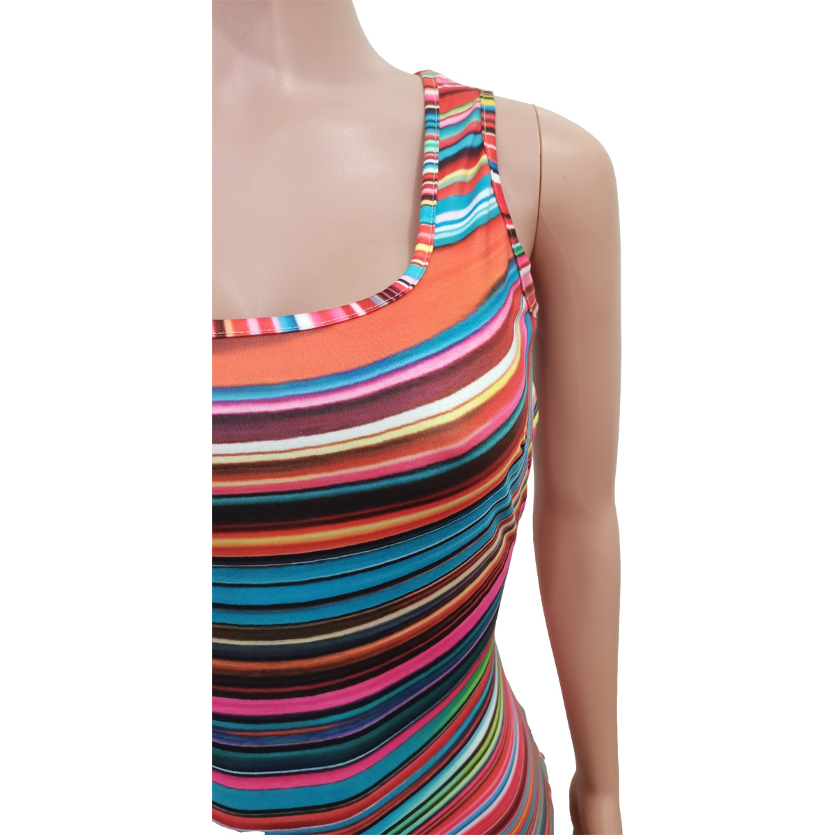 Women Clothing Spring Summer Sleeveless Colorful Printing Split Dress
