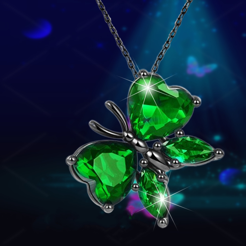 Collana con ciondolo a farfalla in cristallo verde di vendita calda, accessori per gioielli animali da donna alla moda e versatili,_voghion.com