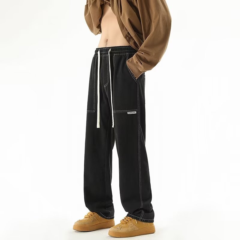 2024 primavera y otoño nuevo estilo americano recto retro lavado casual de gran tamaño pantalones de mezclilla desgastados de calle alta