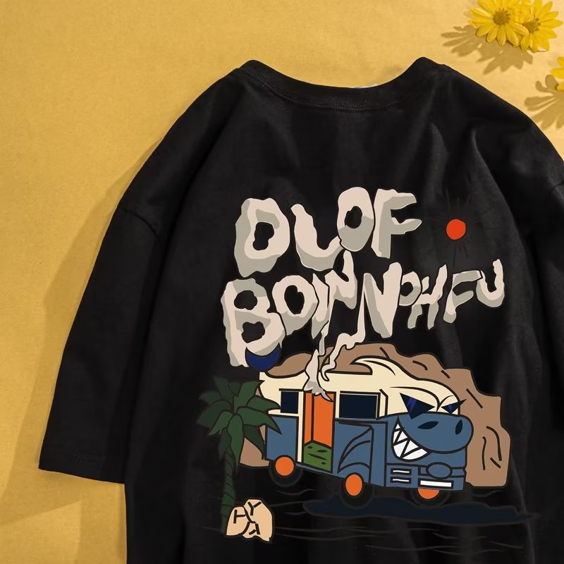 American retro ins marca de moda de dibujos animados de manga corta Camiseta de los niños de verano suelta hip hop High Street pareja desgaste camiseta de media manga