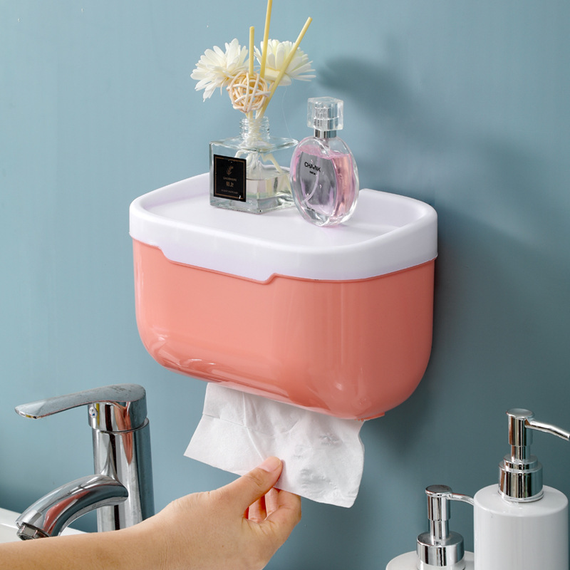 Caja de pañuelos para inodoros sin perforaciones, montada en la pared, inodoro para el hogar, soporte para rollo de papel higiénico, tubo para rollo impermeable de color sólido