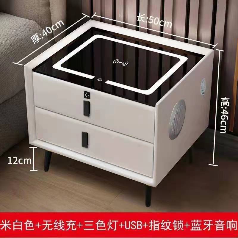 Ma ra maciza mesita noche inteligente minimalista mo rna luz cuero lujo dos cajones carga inalámbrica bluetooth audio bloqueo huellas dactilares