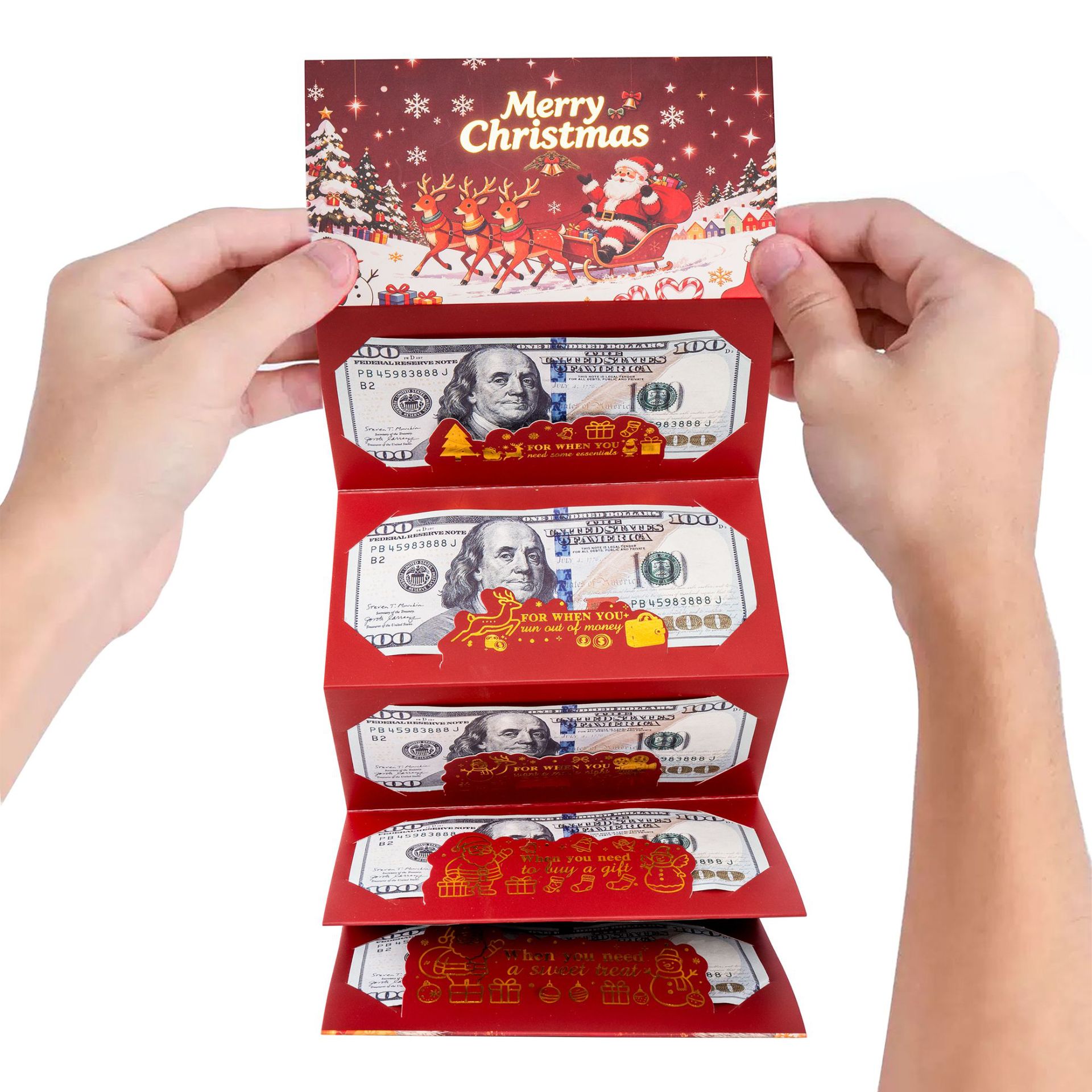 2026 nuevo Papá Noel transfronterizo dólar 6 tarjetas sobre rojo caja de dinero sorpresa de Navidad
