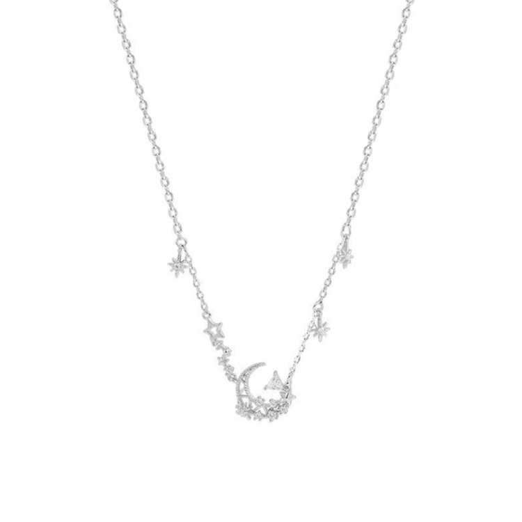 Collana luna e stella con brillanti da donna in argento_voghion.com