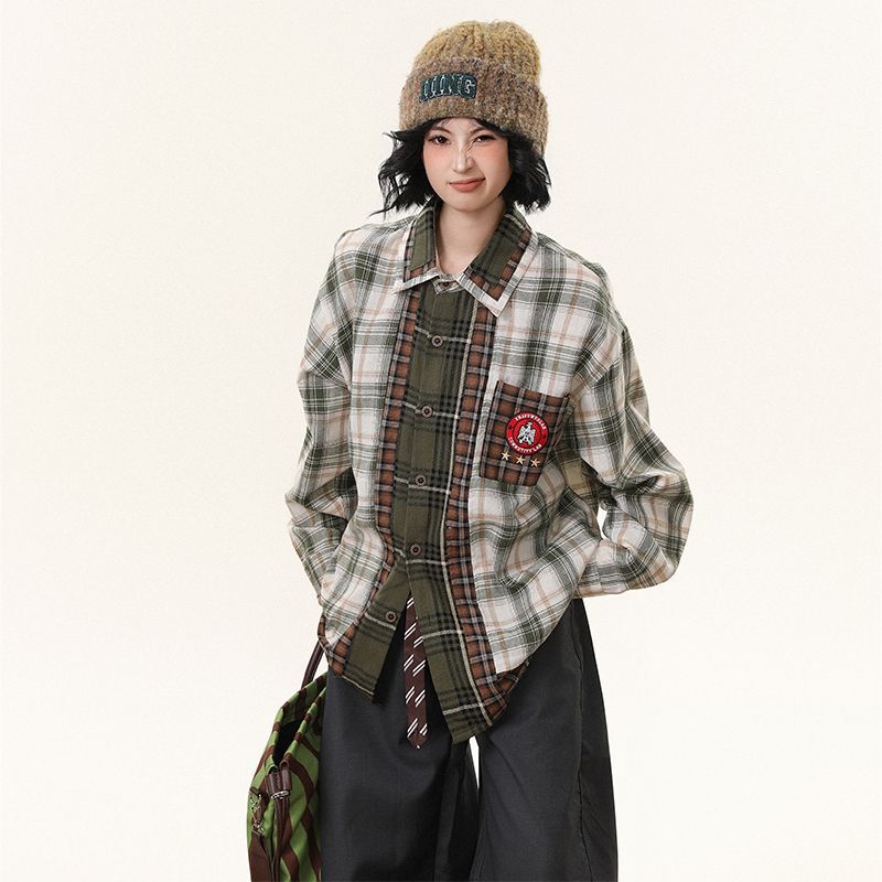 Trendy Plaid Shirt with Unique Design for Men and Women, American Retro Style Long-Sleeve Couple Shirt Jacket