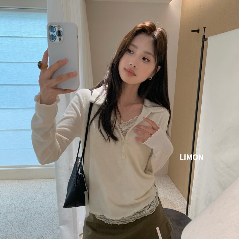 THE LIMON Lemon Green Tea 2026 Autumn V-neck Lace Patchwork Knit Sweater Women's Versatile Base Layer Sweater THE LIMON Lemon Green Tea 2026 Autumn V-neck Lace Patchwork Knit Sweater Women's Versatile Base Layer Sweater